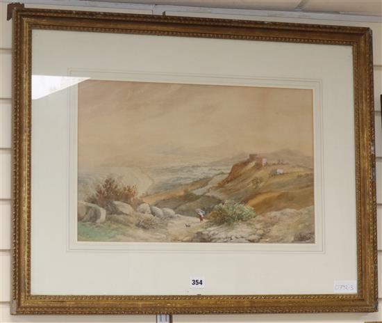 Copley Fielding, watercolour, Figures in a landscape, signed, 32 x 50cm